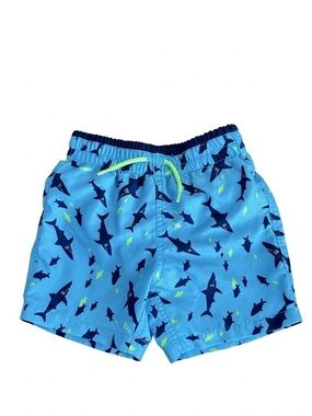 EUC Toddler Light Blue Shark Print Swim Shorts Drawstring, Mesh Liner Size 2T